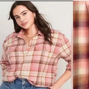 Old Navy Long-Sleeve Plaid Flannel Boyfriend Tunic Shirt 3X